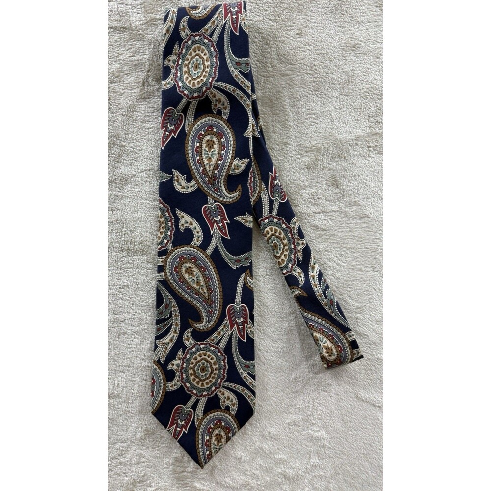 Christian Dior Monsieur Paisley Silk Tie Navy Blue Made In France